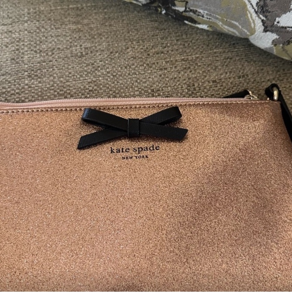Kate Spade Emery Street Amy Glitter Rose Gold Crossbody With Black Bow - Picture 13 of 14